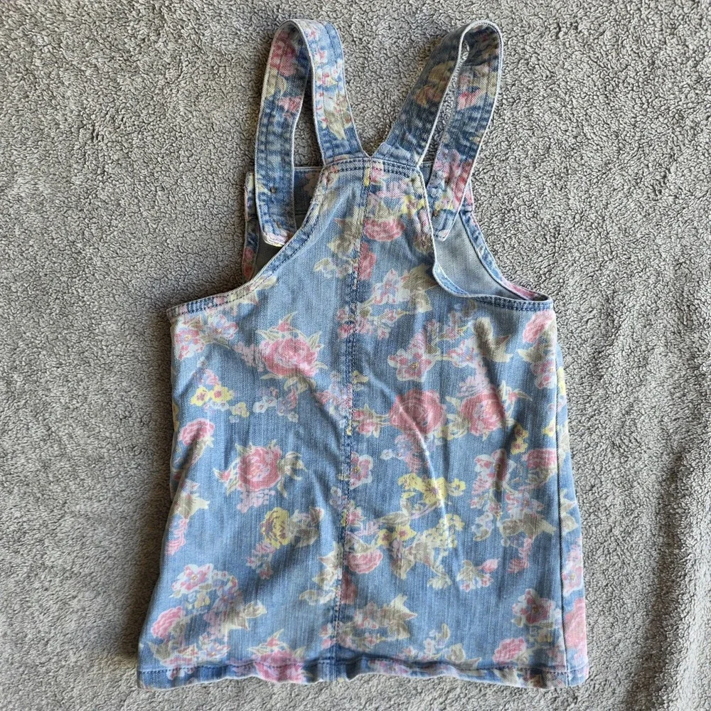 Wonder Nation Girls 4T Sleeveless Demin Floral Dress Jumper Full Buttons Summer